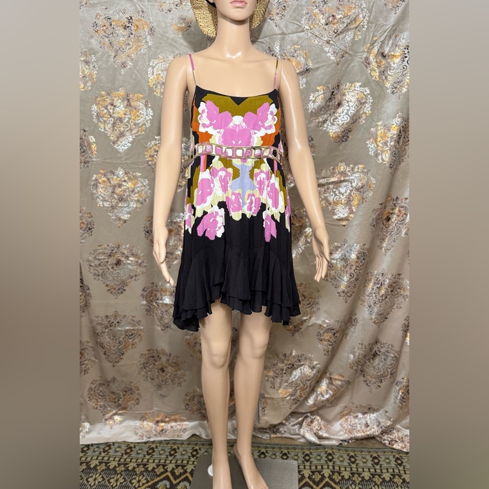 Intimately Free People Sweet Lucy Slip Mini Dress Floral Printed Black Multi XS